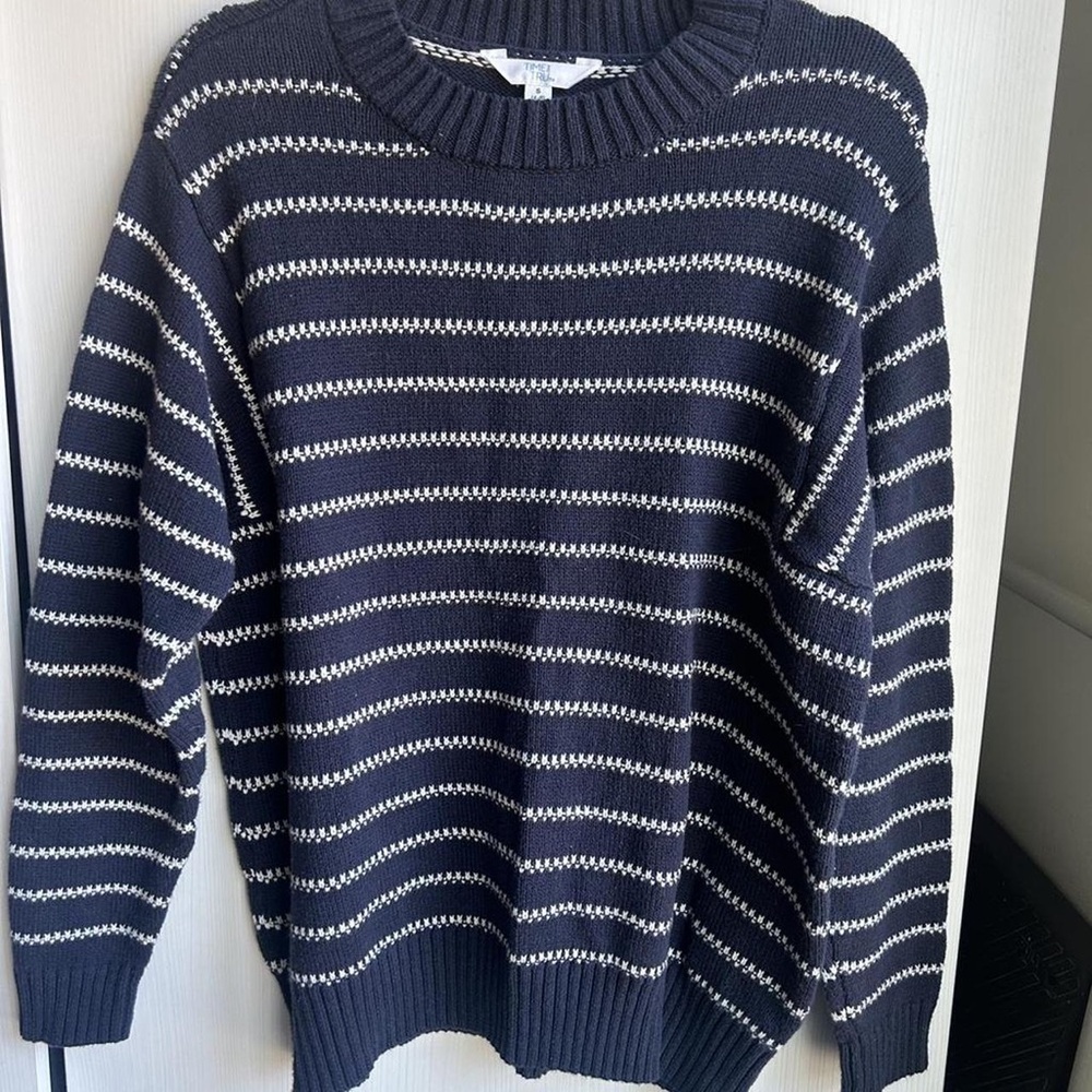 Time and Tru Navy and Cream Striped Sweater